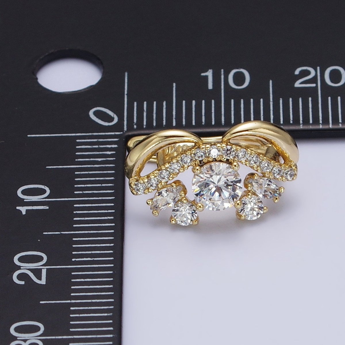 14K Gold Filled Clear Round CZ Micro Paved Geometric Curved Band English Lock Earrings | AD1526 - DLUXCA