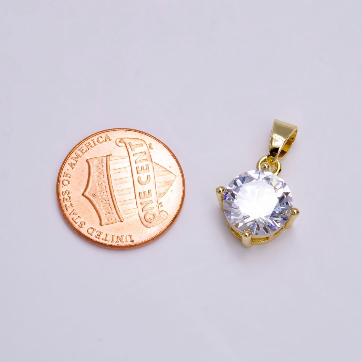 14K Gold Filled Clear Round CZ Minimalist Solitaire Pendant | N1455 - DLUXCA