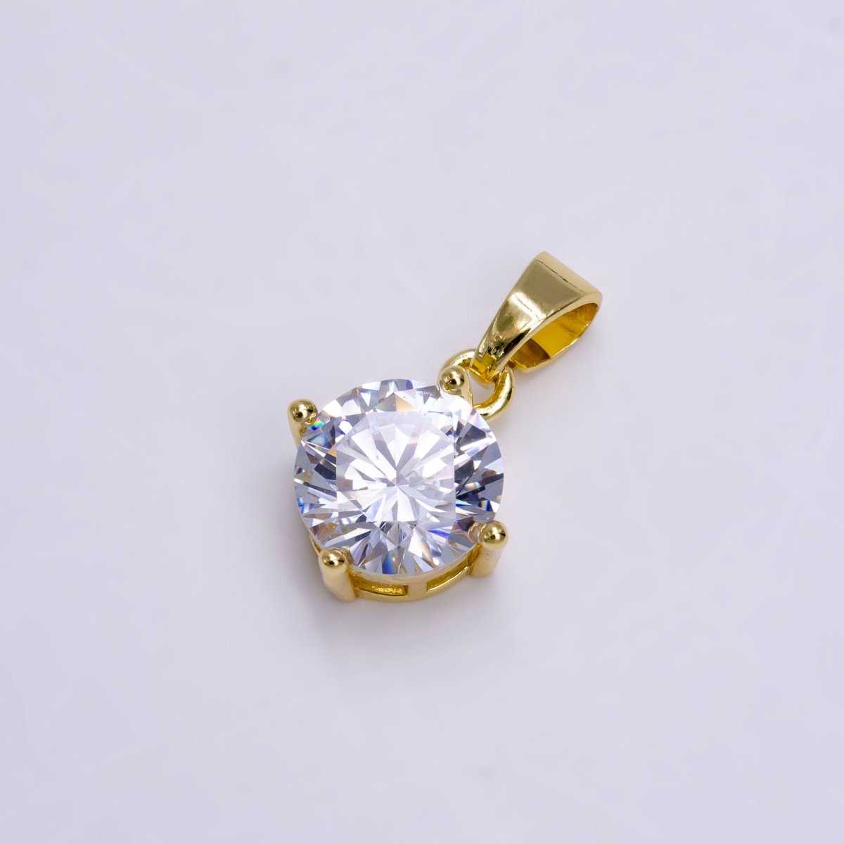 14K Gold Filled Clear Round CZ Minimalist Solitaire Pendant | N1455 - DLUXCA