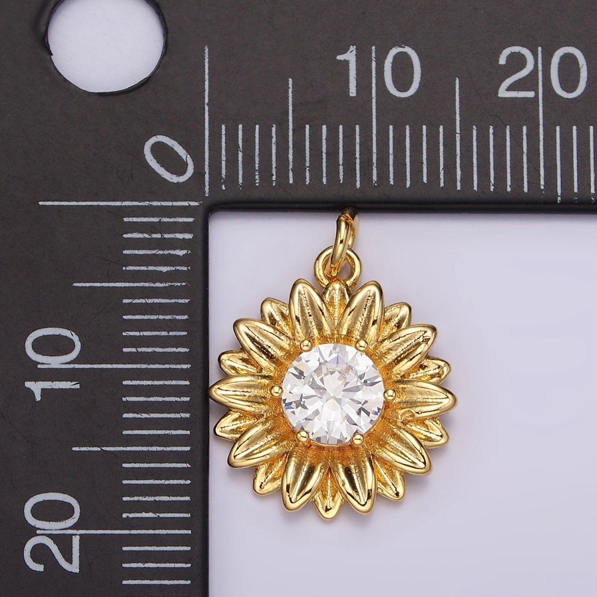 14K Gold Filled Clear Round CZ Sunflower Nature Charm | AC858 - DLUXCA