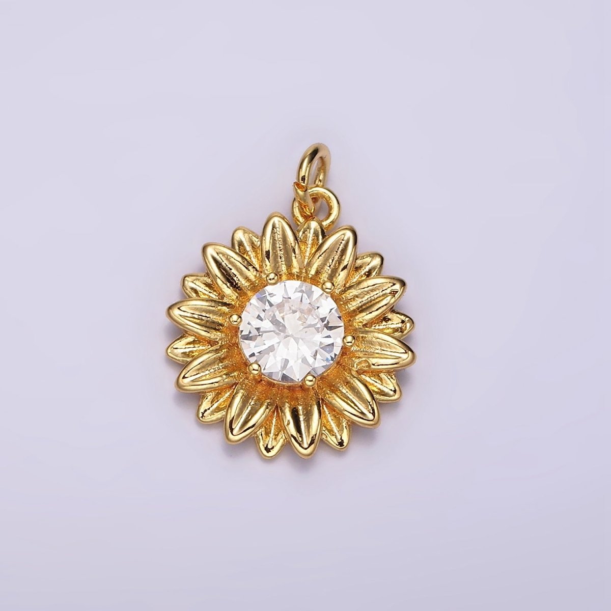 14K Gold Filled Clear Round CZ Sunflower Nature Charm | AC858 - DLUXCA