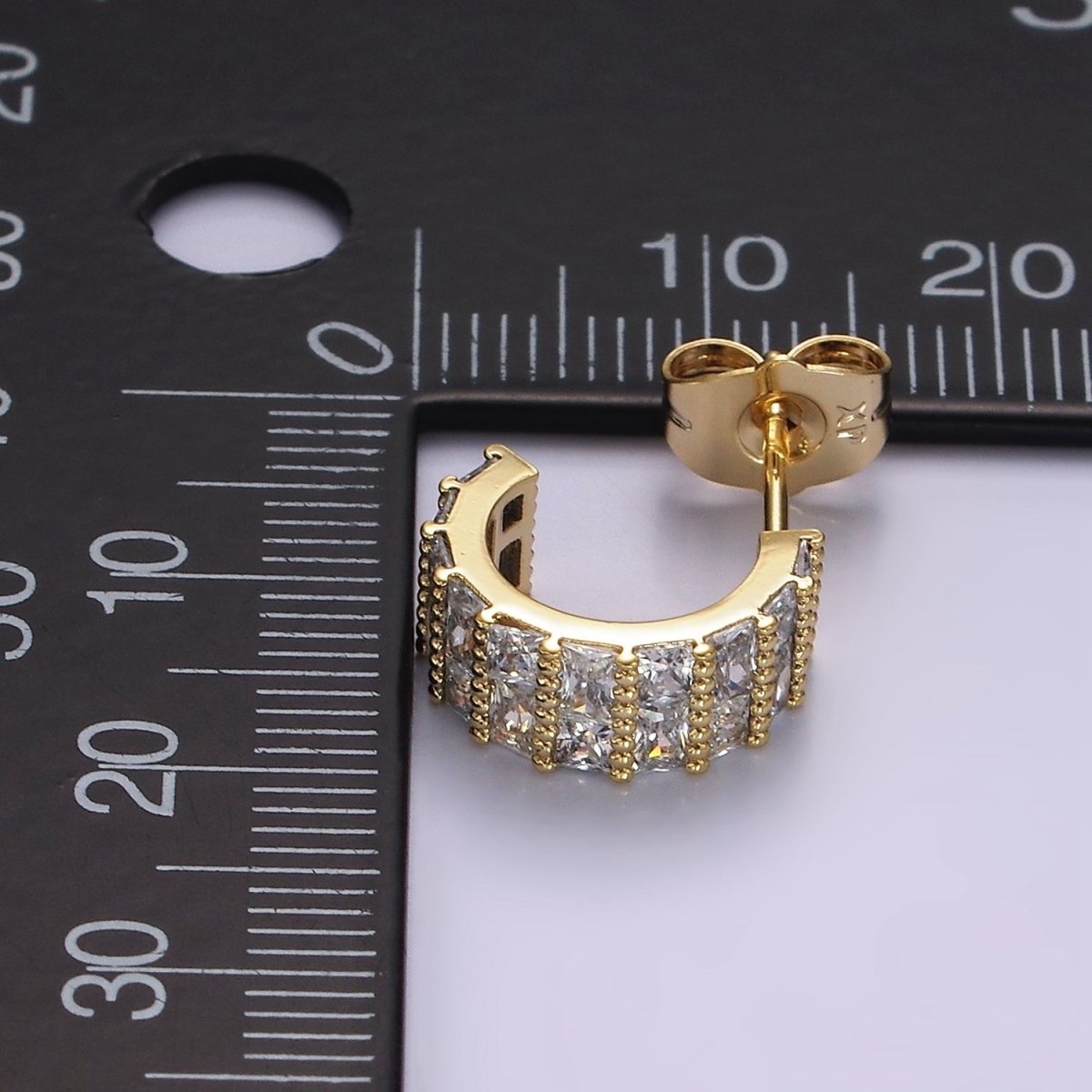 14K Gold Filled Clear Square CZ Lined C-Shaped Cartilage Hoop Earrings | AB1129 - DLUXCA