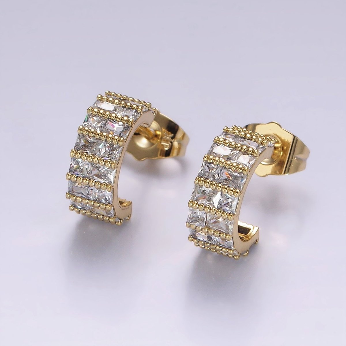 14K Gold Filled Clear Square CZ Lined C-Shaped Cartilage Hoop Earrings | AB1129 - DLUXCA