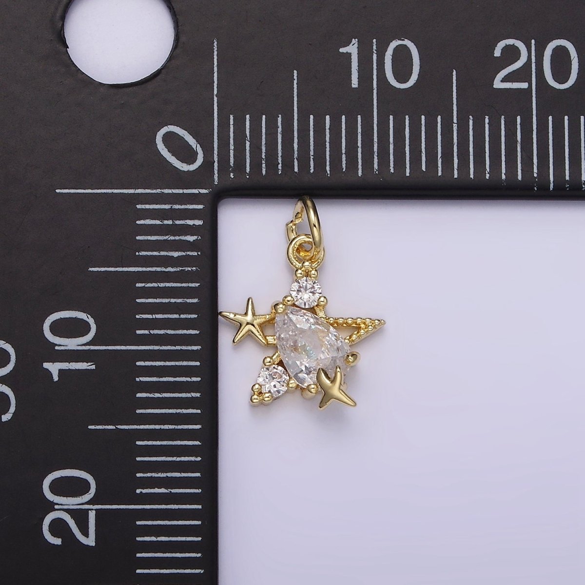 14K Gold Filled Clear Teardrop CZ Celestial Star fish Add-On Charm | AG185 - DLUXCA