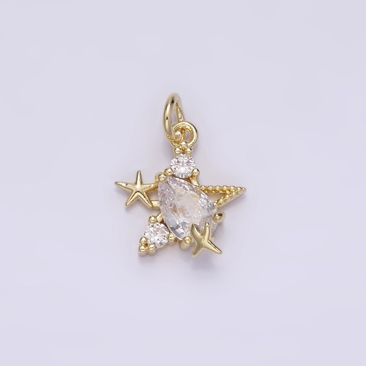 14K Gold Filled Clear Teardrop CZ Celestial Star fish Add-On Charm | AG185 - DLUXCA