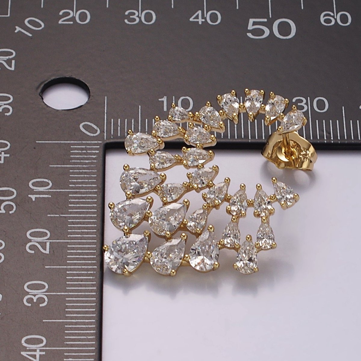 14K Gold Filled Clear Teardrop CZ Circular Drop Stud Earrings Set | AE401 - DLUXCA