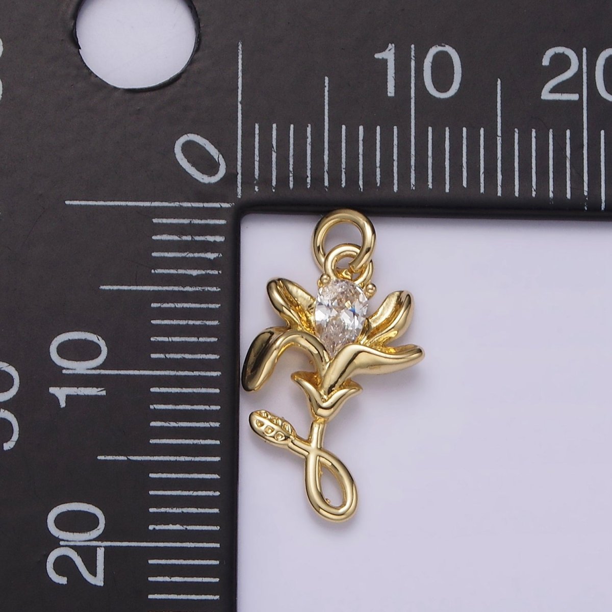 14K Gold Filled Clear Teardrop CZ Lily Flower Nature Charm | AG256 - DLUXCA