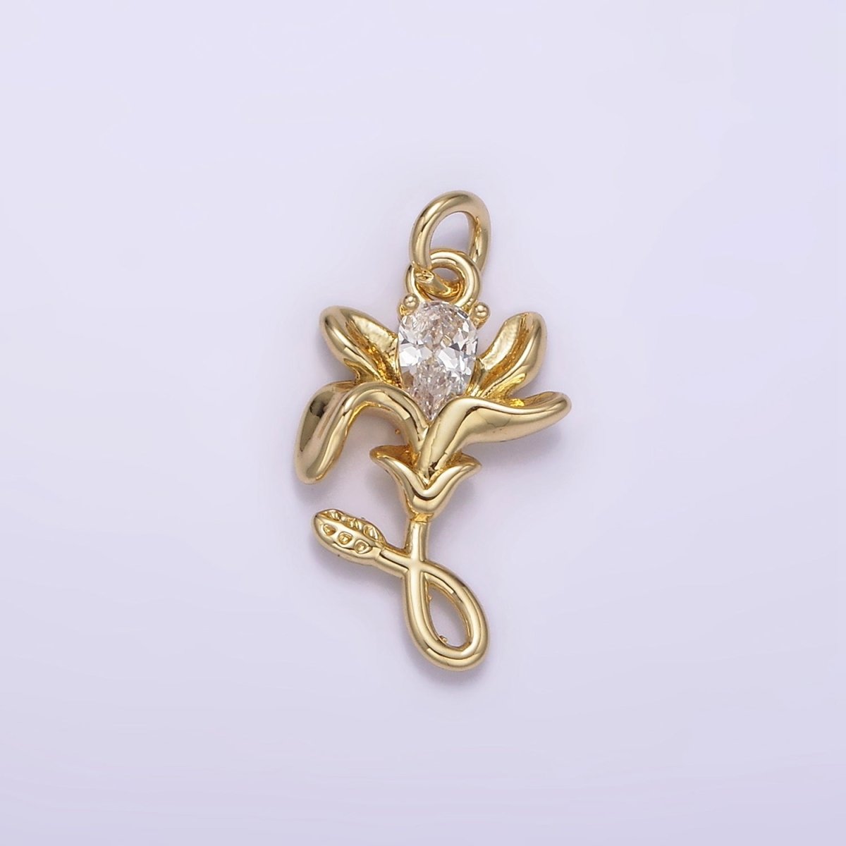 14K Gold Filled Clear Teardrop CZ Lily Flower Nature Charm | AG256 - DLUXCA