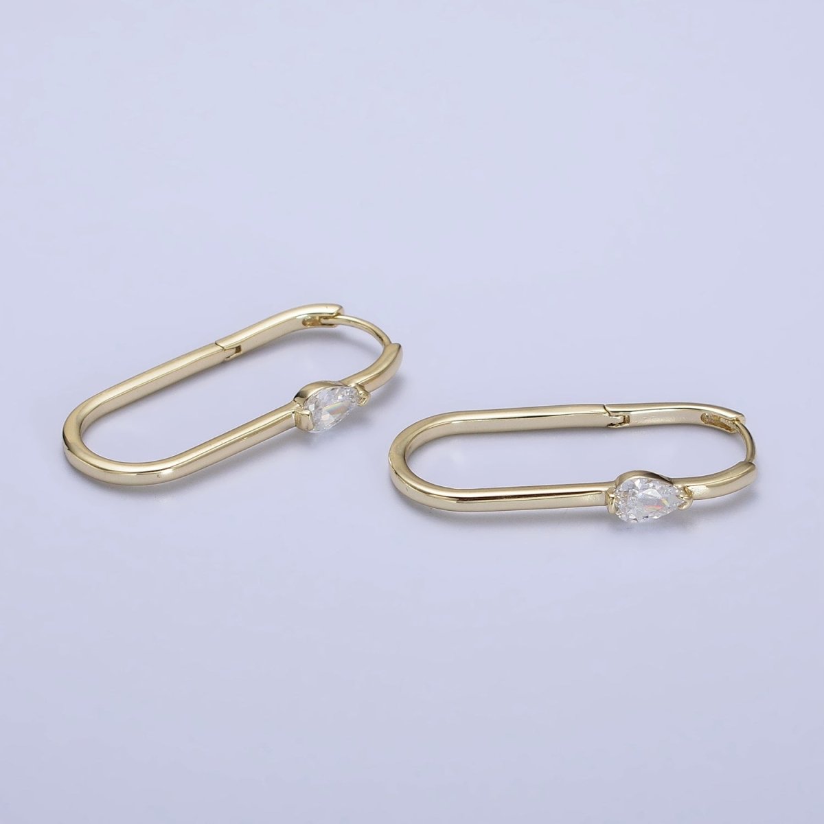 14K Gold Filled Clear Teardrop CZ Oblong U-Shaped Hoop Earrings | AB250 - DLUXCA