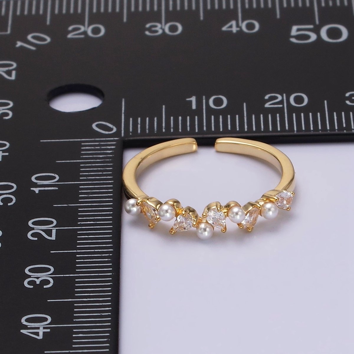 14K Gold Filled Clear Teardrop Pearl Lined Ring | O1191 - DLUXCA