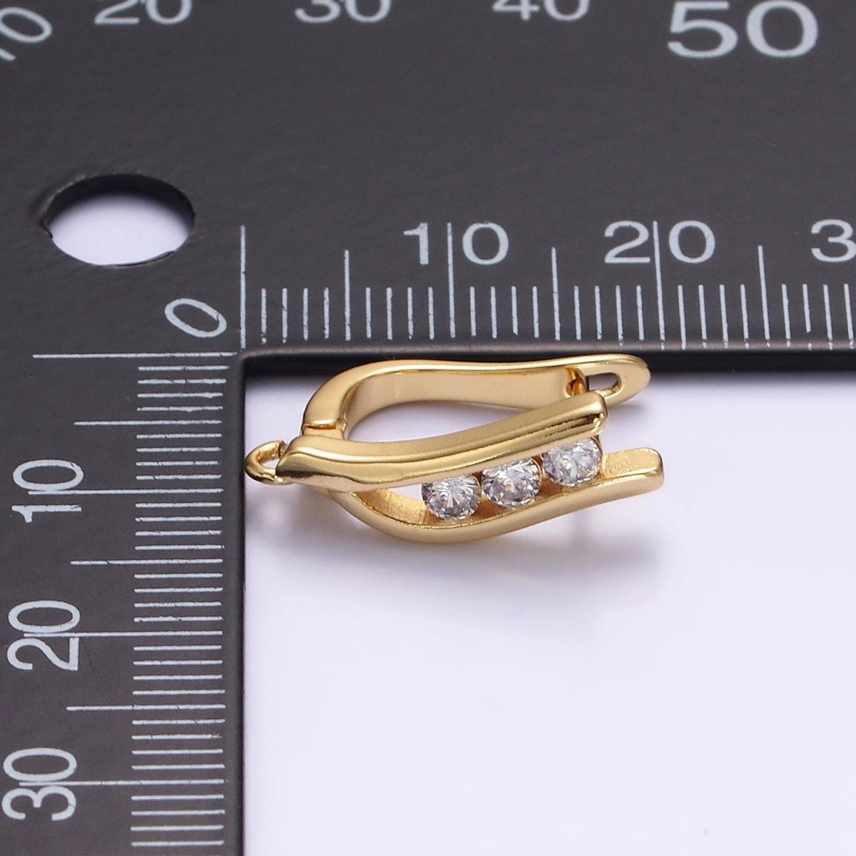 14K Gold Filled Clear Triple CZ Curved Open Loop French Lock Earrings | Z-464 - DLUXCA
