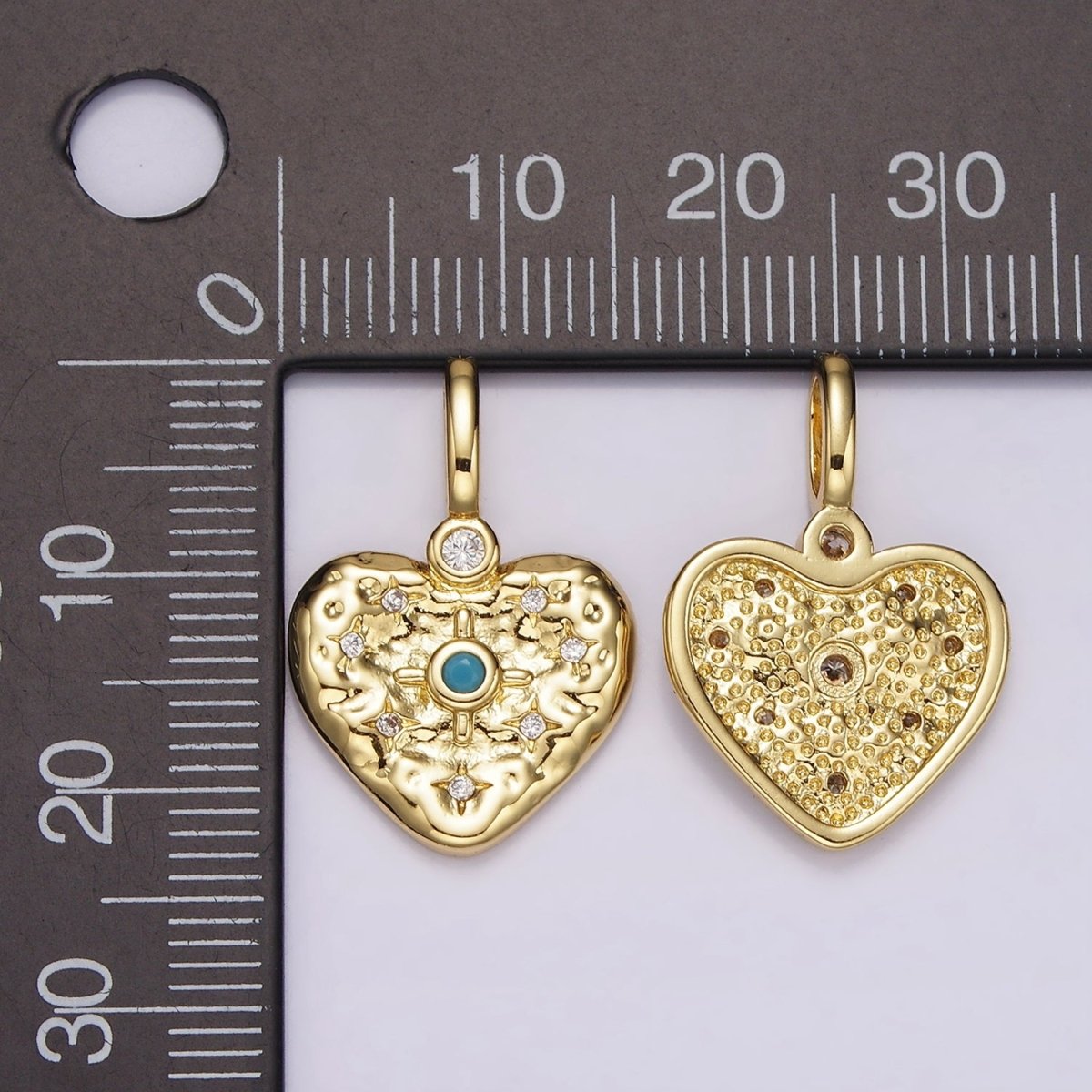 14K Gold Filled Clear, Turquoise Celestial Star Hammered Heart Pendant | AH105 AH106 - DLUXCA