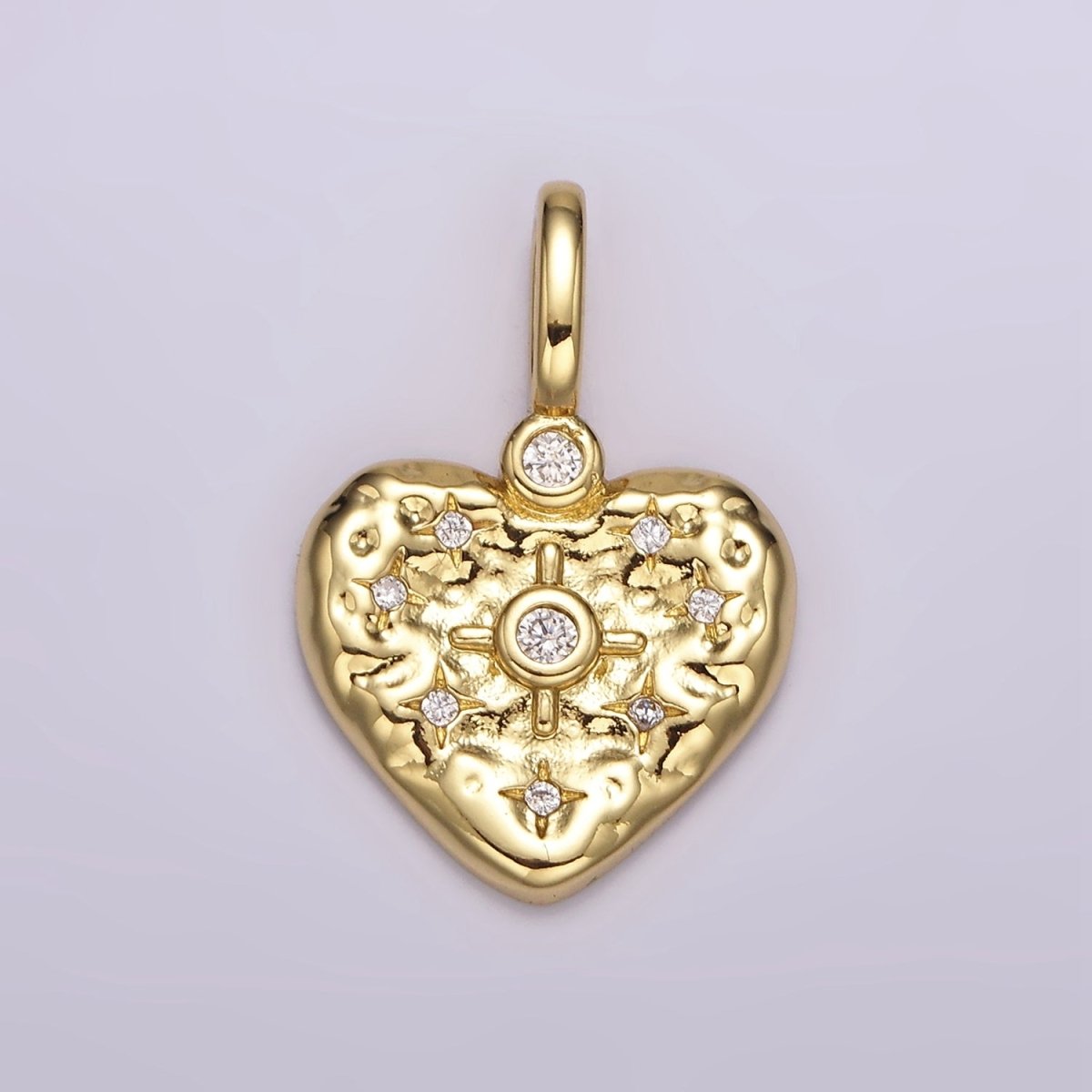 14K Gold Filled Clear, Turquoise Celestial Star Hammered Heart Pendant | AH105 AH106 - DLUXCA