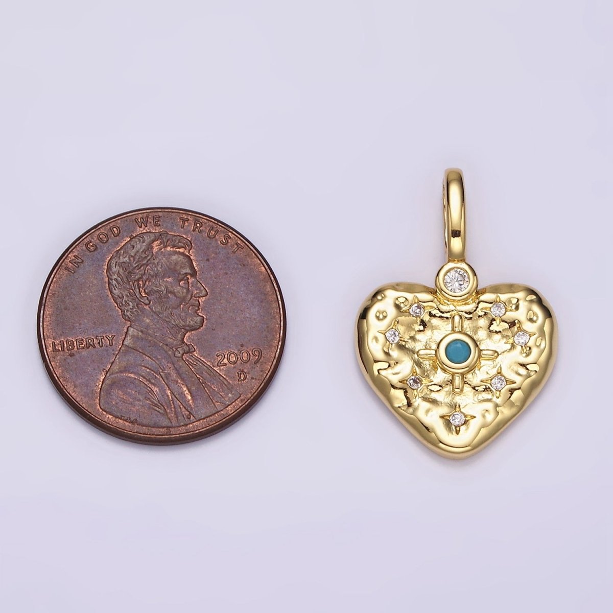 14K Gold Filled Clear, Turquoise Celestial Star Hammered Heart Pendant | AH105 AH106 - DLUXCA