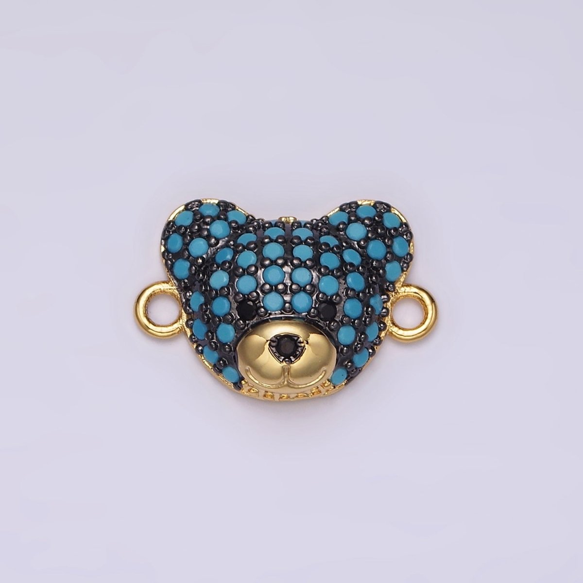 14K Gold Filled Clear, Turquoise Micro Paved CZ Teddy Bear Animal Connector in Gold & Silver | G257 - G258 - DLUXCA