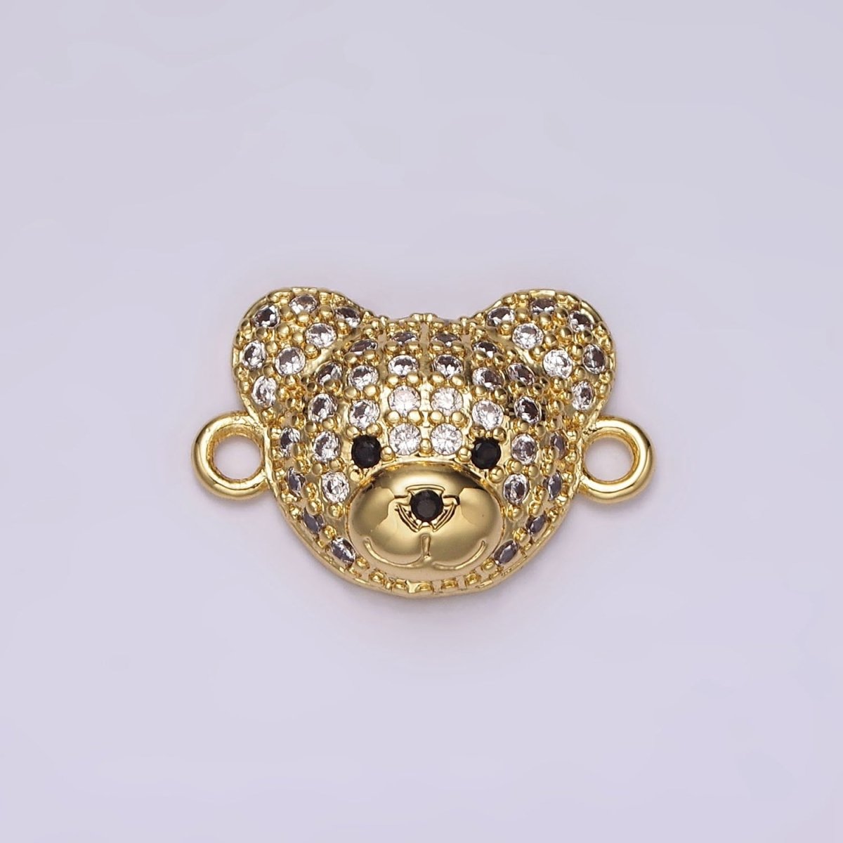 14K Gold Filled Clear, Turquoise Micro Paved CZ Teddy Bear Animal Connector in Gold & Silver | G257 - G258 - DLUXCA