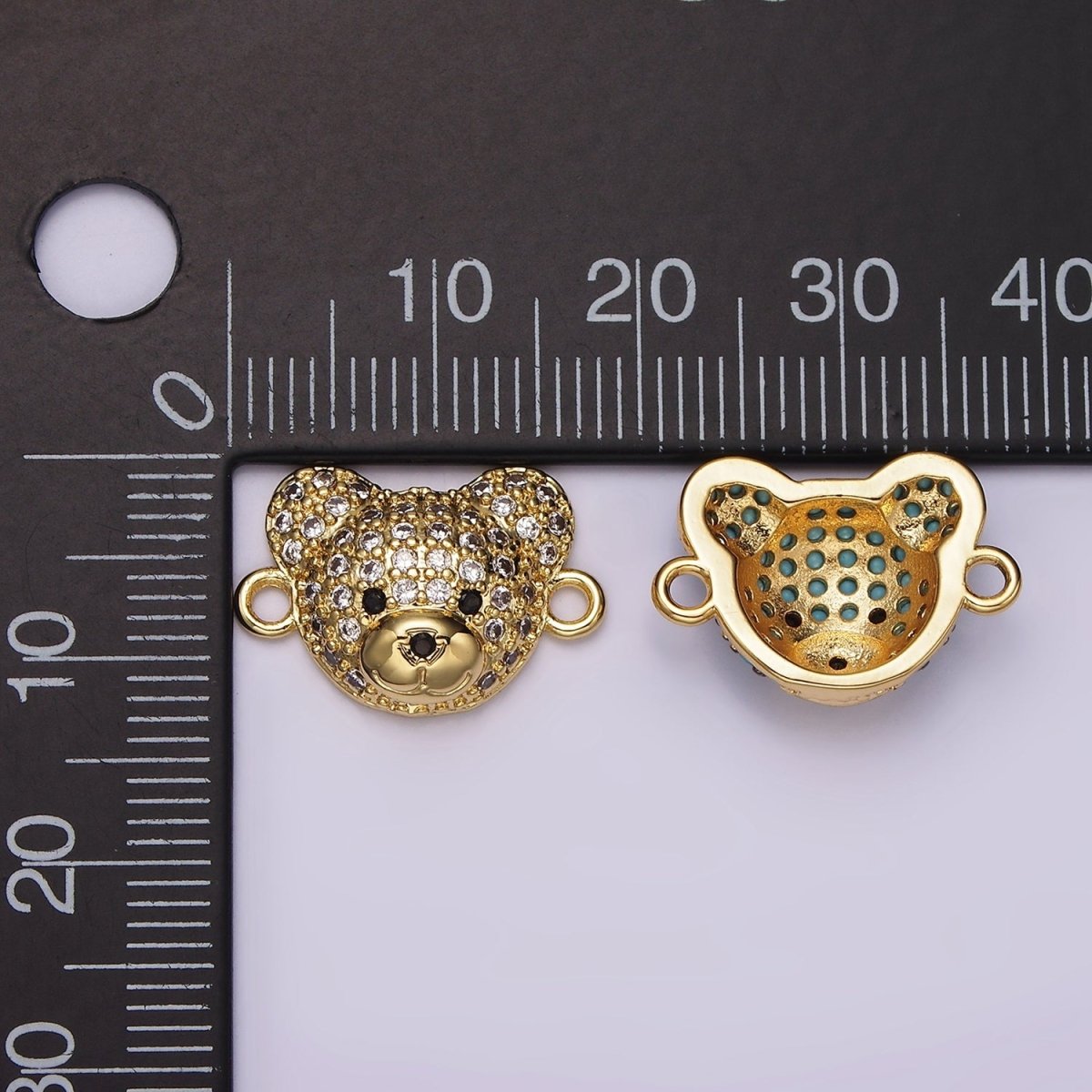 14K Gold Filled Clear, Turquoise Micro Paved CZ Teddy Bear Animal Connector in Gold & Silver | G257 - G258 - DLUXCA