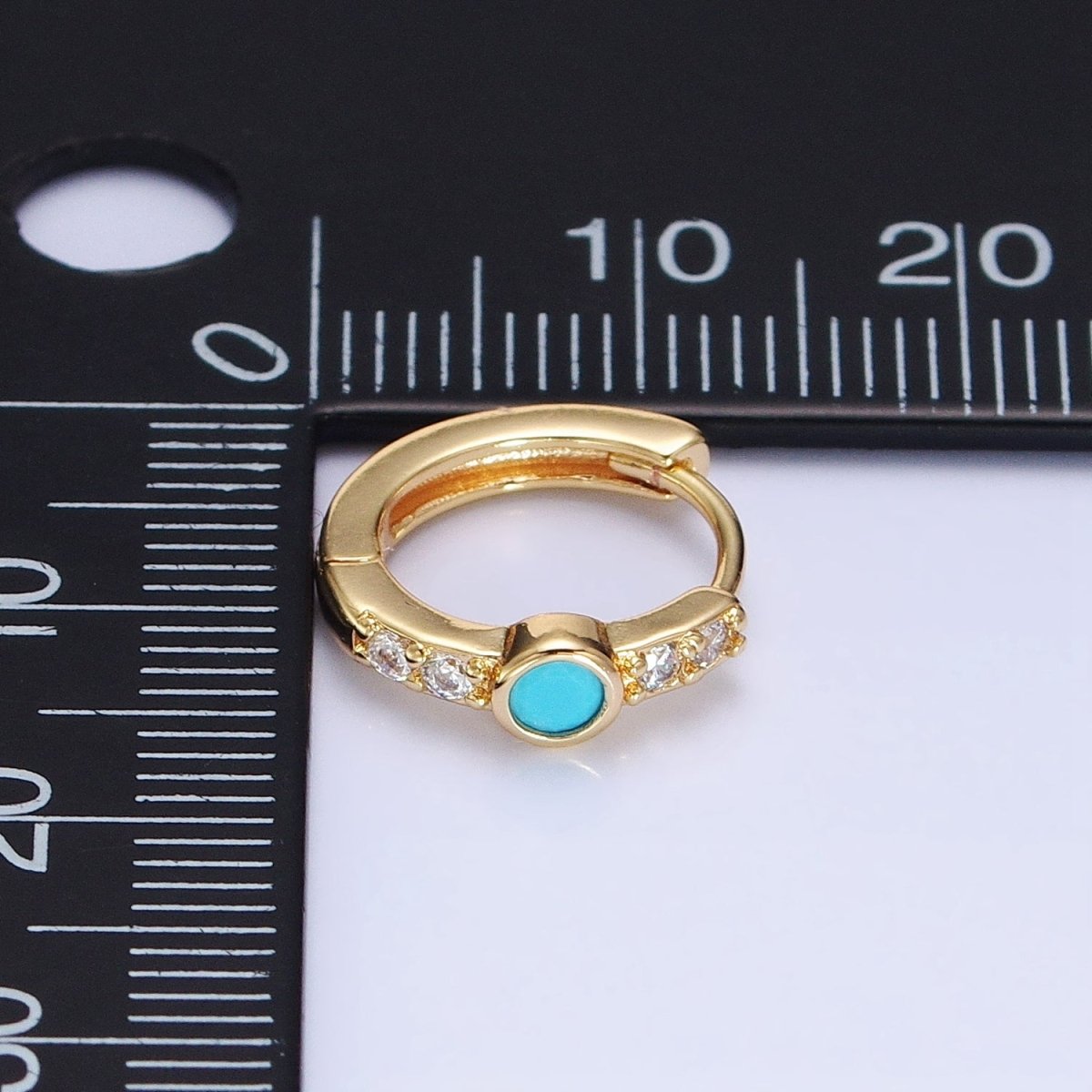 14K Gold Filled Clear, Turquoise Round Micro Paved CZ 13mm Cartilage Huggie Earrings in Gold & Silver | AB904 AB907 AB648 AE774 - DLUXCA