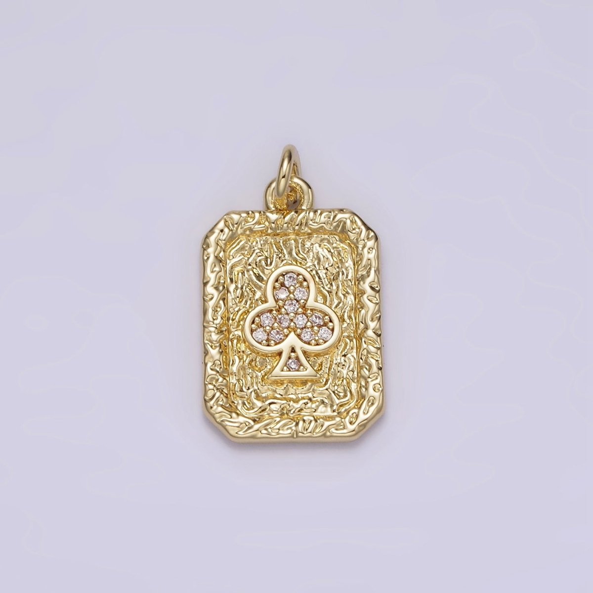 14K Gold Filled Clubs Card Micro Paved CZ Hammered Rectangular Tag Charm | AG272 - DLUXCA
