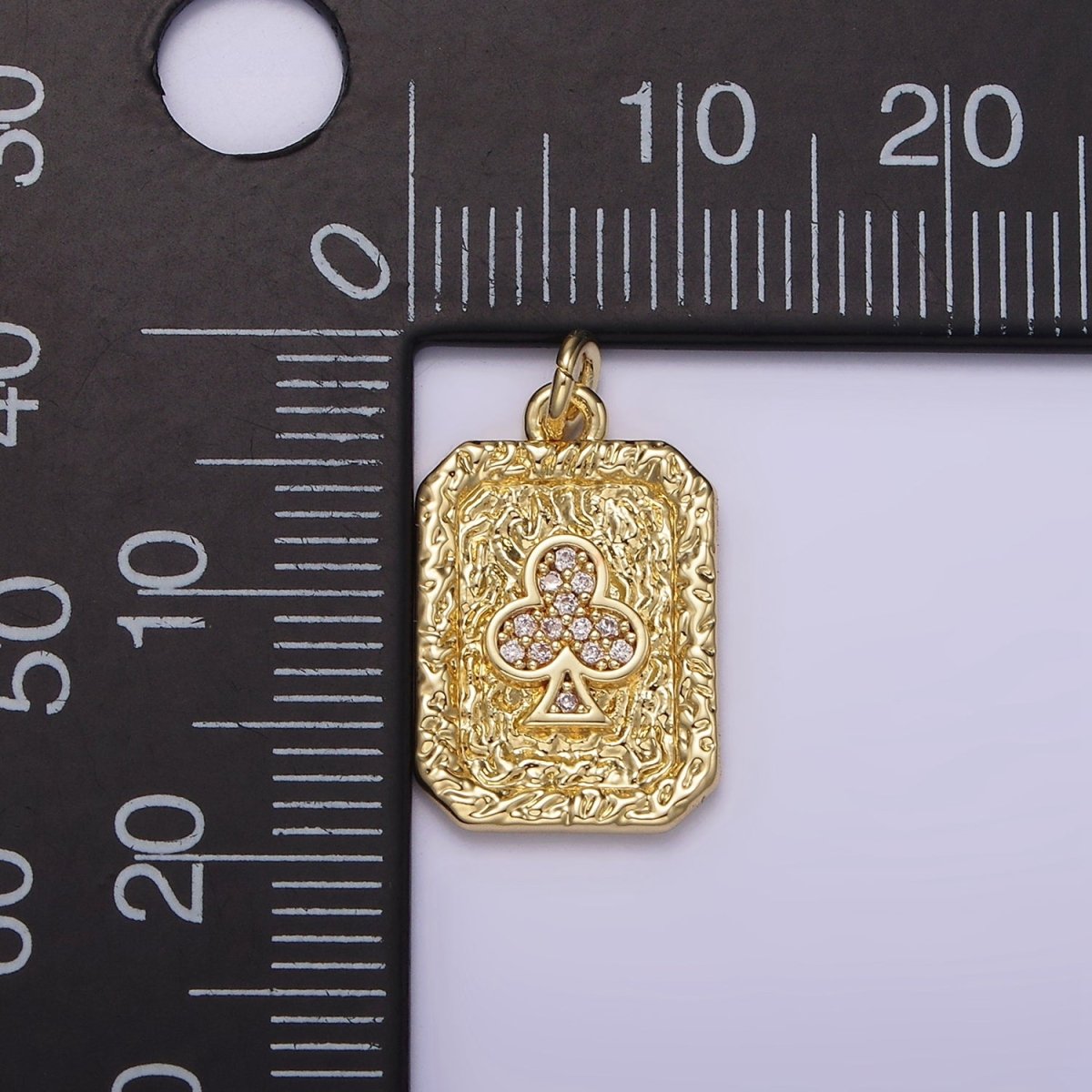 14K Gold Filled Clubs Card Micro Paved CZ Hammered Rectangular Tag Charm | AG272 - DLUXCA
