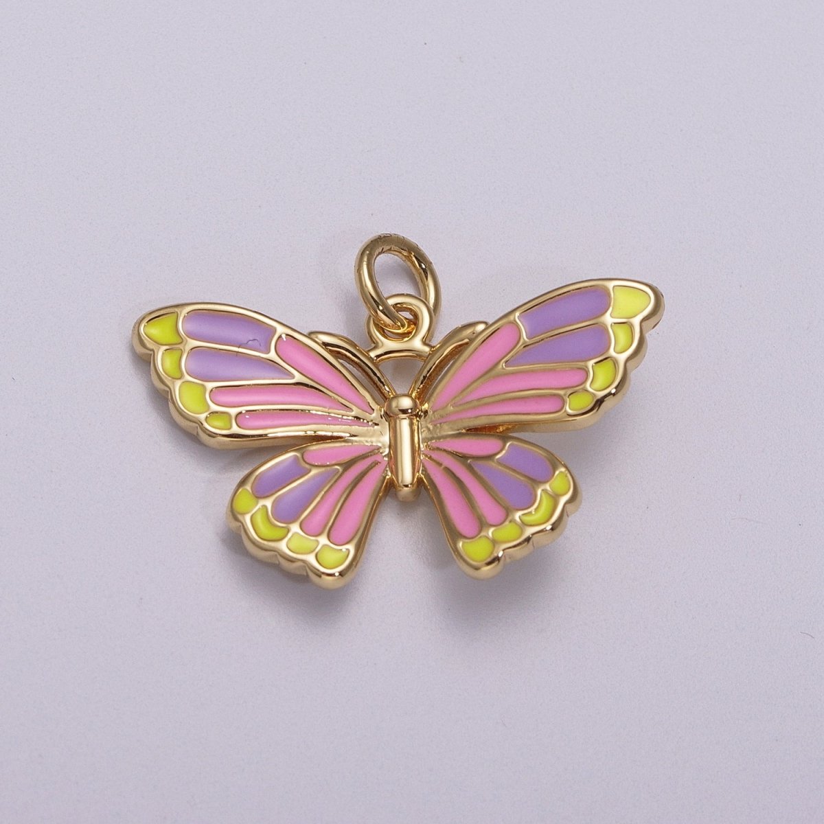 14K Gold Filled Colorful Enamel Butterfly Pendant Mariposa Charm, Pink Teal Yellow Purple Green Enamel Butterfly, Necklace Pendant M-907 to M-911 - DLUXCA