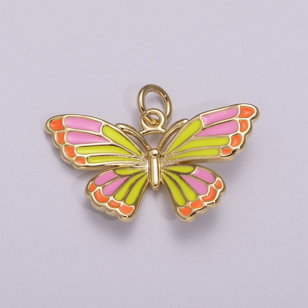 14K Gold Filled Colorful Enamel Butterfly Pendant Mariposa Charm, Pink Teal Yellow Purple Green Enamel Butterfly, Necklace Pendant M-907 to M-911 - DLUXCA
