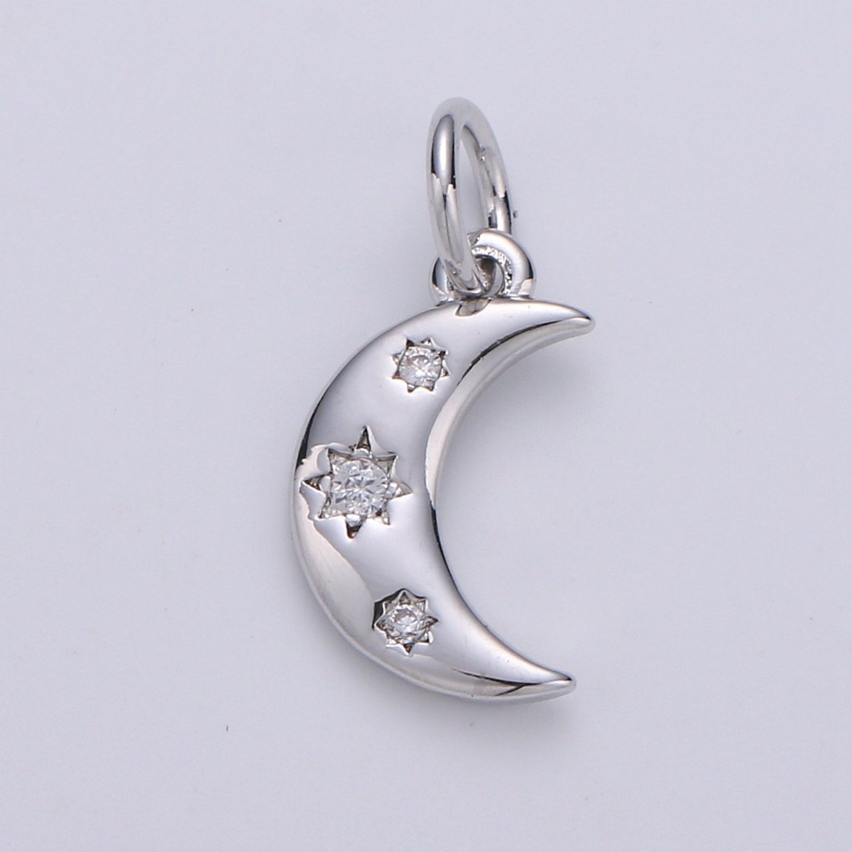 14k Gold Filled Crescent Moon Charm CZ Micro Pave, Crescent Moon Pendant, Crescent Moon Bracelet, Cubic Zirconia Charm Silver Crescent Charm D-132 D-133 - DLUXCA