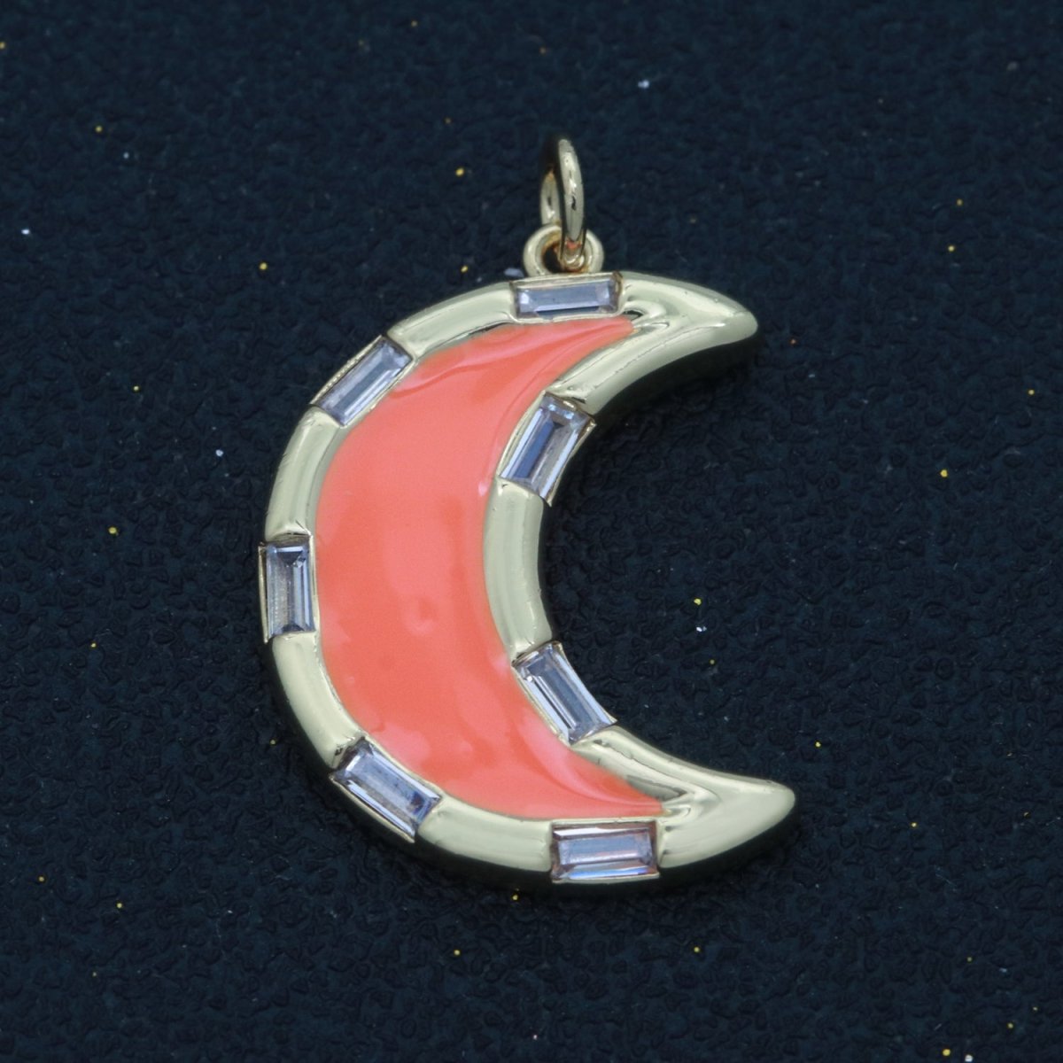 14k Gold Filled Crescent Moon Charm CZ Micro Pave, Enamel Moon Pendant, Celestial Jewelry Cubic Zirconia Charm Bracelet Necklace Earring M-627 - M-636 - DLUXCA
