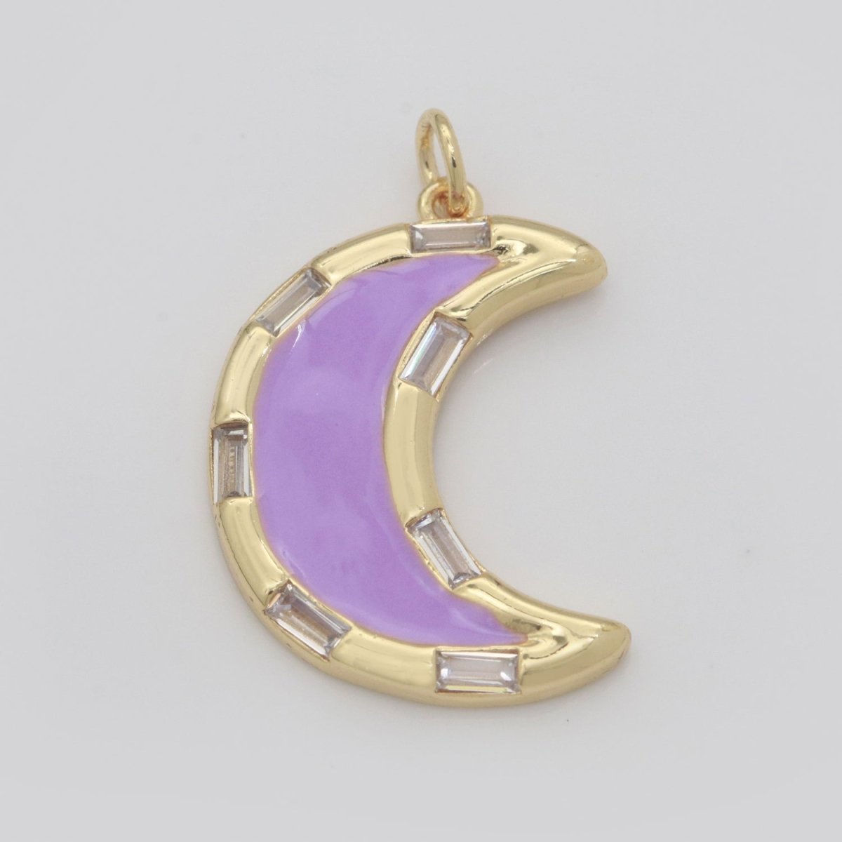14k Gold Filled Crescent Moon Charm CZ Micro Pave, Enamel Moon Pendant, Celestial Jewelry Cubic Zirconia Charm Bracelet Necklace Earring M-627 - M-636 - DLUXCA