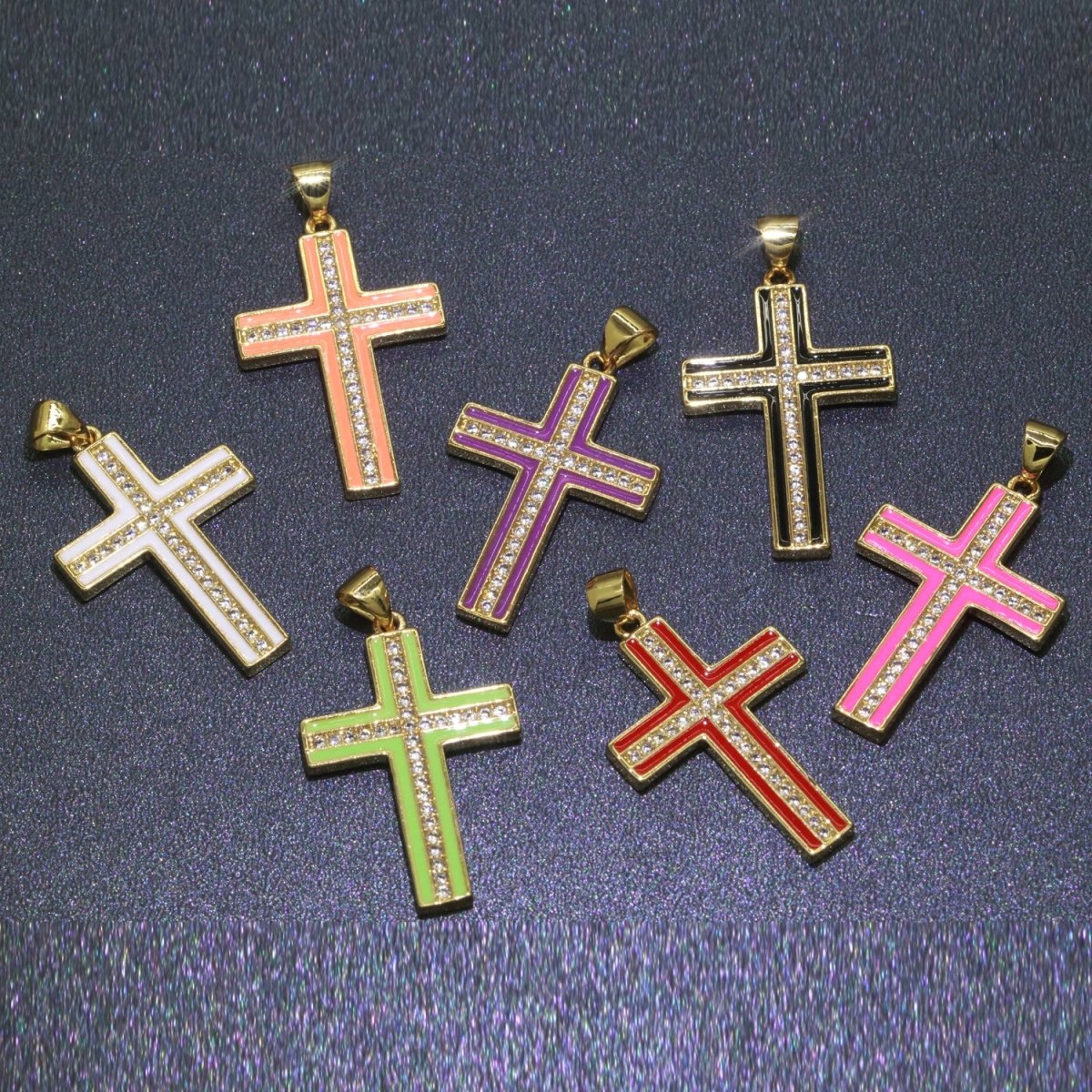 14K Gold Filled Cross Charm, Enamel Cross for Religious Statement Jewelry J-286~J-295 - DLUXCA