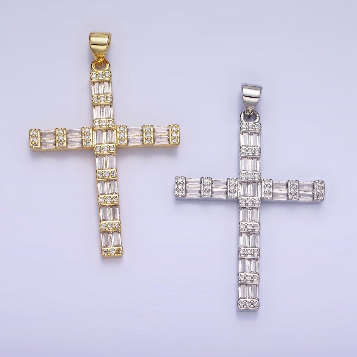 14k Gold Filled Cross Charm with Clear Baguette Stone for Religious Charm | AA1188 - DLUXCA