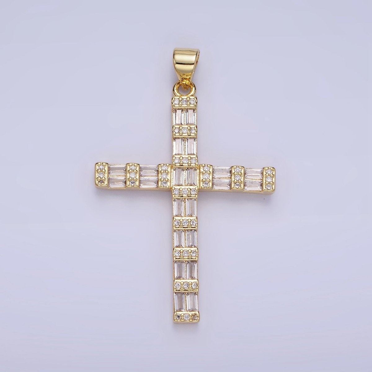 14k Gold Filled Cross Charm with Clear Baguette Stone for Religious Charm | AA1188 - DLUXCA