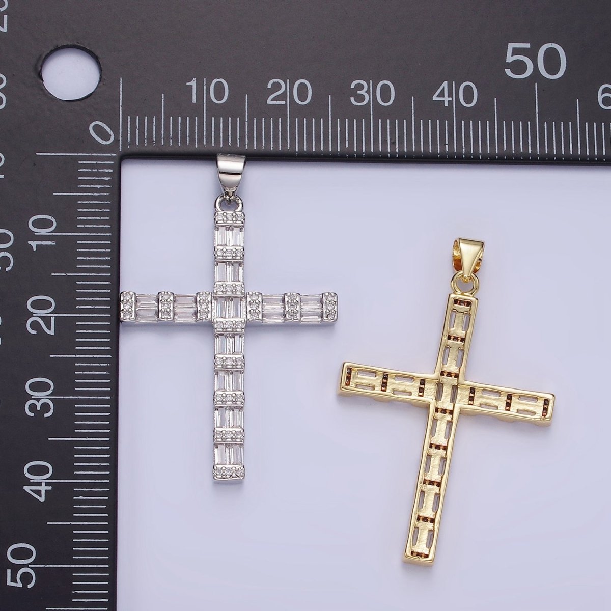 14k Gold Filled Cross Charm with Clear Baguette Stone for Religious Charm | AA1188 - DLUXCA