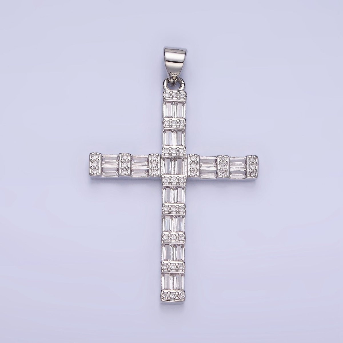 14k Gold Filled Cross Charm with Clear Baguette Stone for Religious Charm | AA1188 - DLUXCA