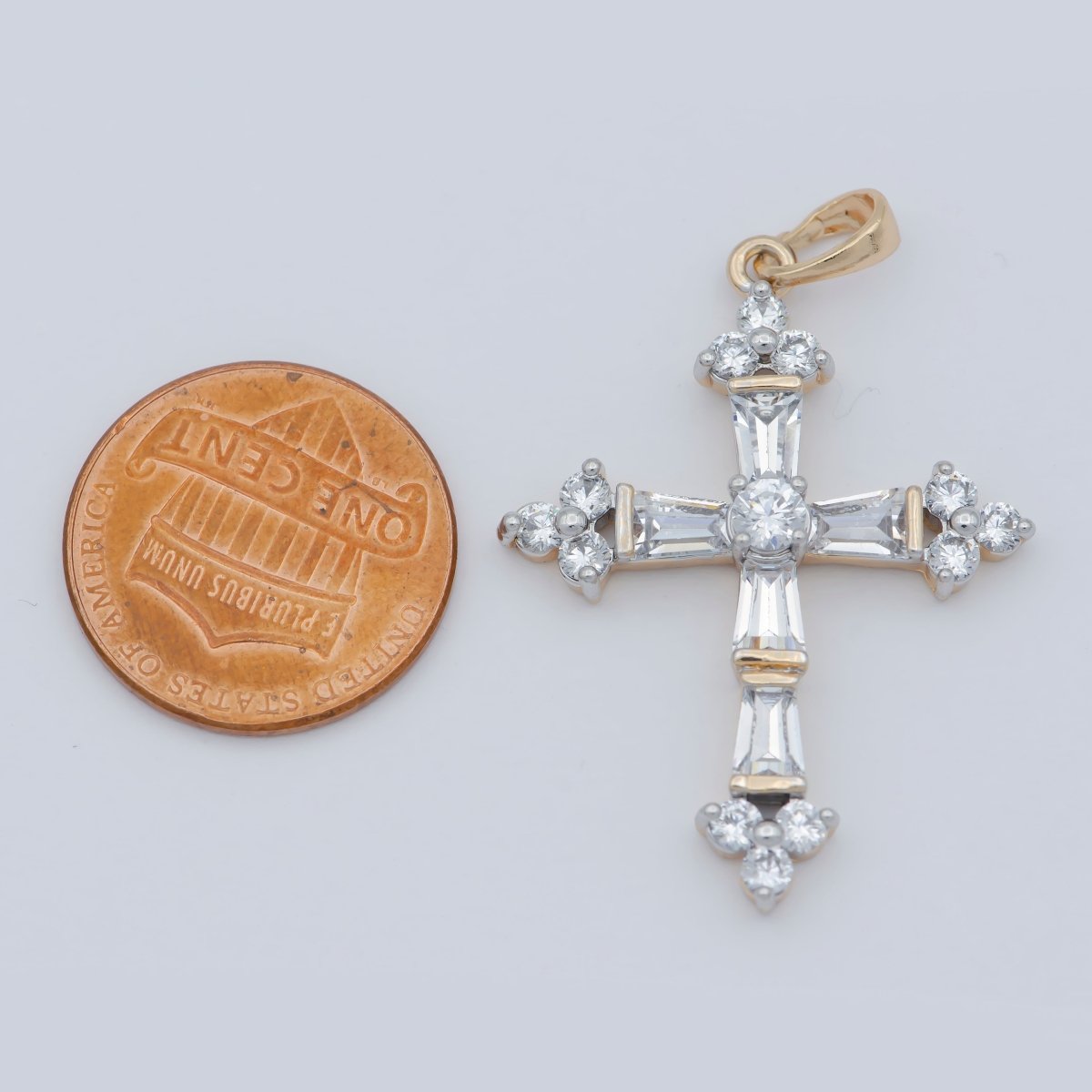 14k Gold Filled Cross Pendant, Cubic Micro Pave Baguette cross charm CZ Pendant Religious Necklace Pendant Jewelry Making J-186 J-868 - DLUXCA