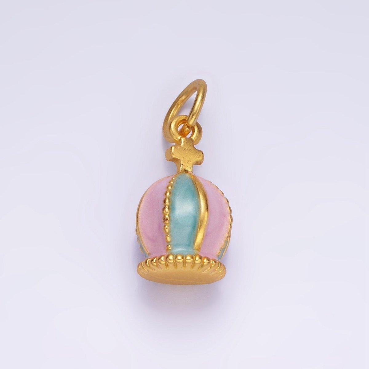 14K Gold Filled Cross Royal Coronation Crown Multicolor Pastel Enamel Charm | AG696 - DLUXCA