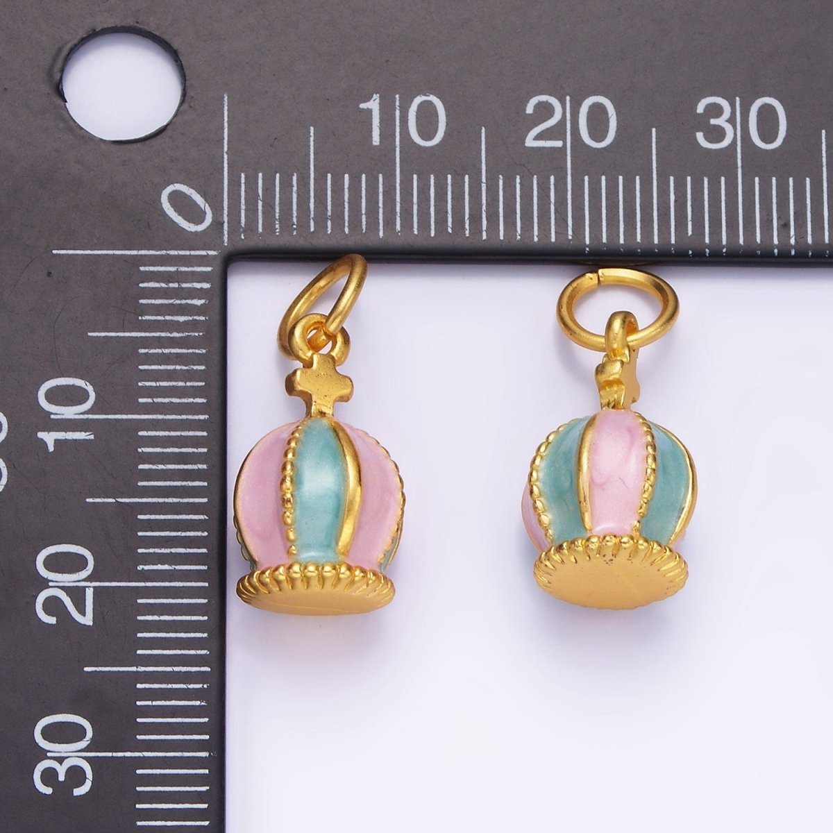 14K Gold Filled Cross Royal Coronation Crown Multicolor Pastel Enamel Charm | AG696 - DLUXCA