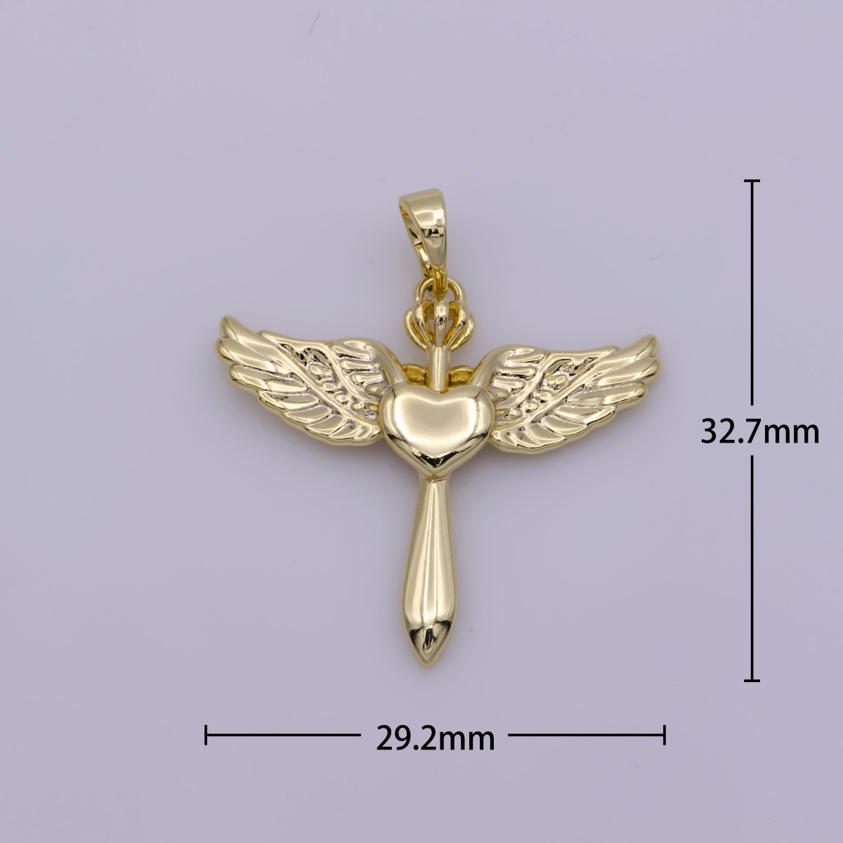 14k Gold Filled Cross with Wing Pendant Heart Center for Necklace Bracelet Earring Component N-1335 - DLUXCA