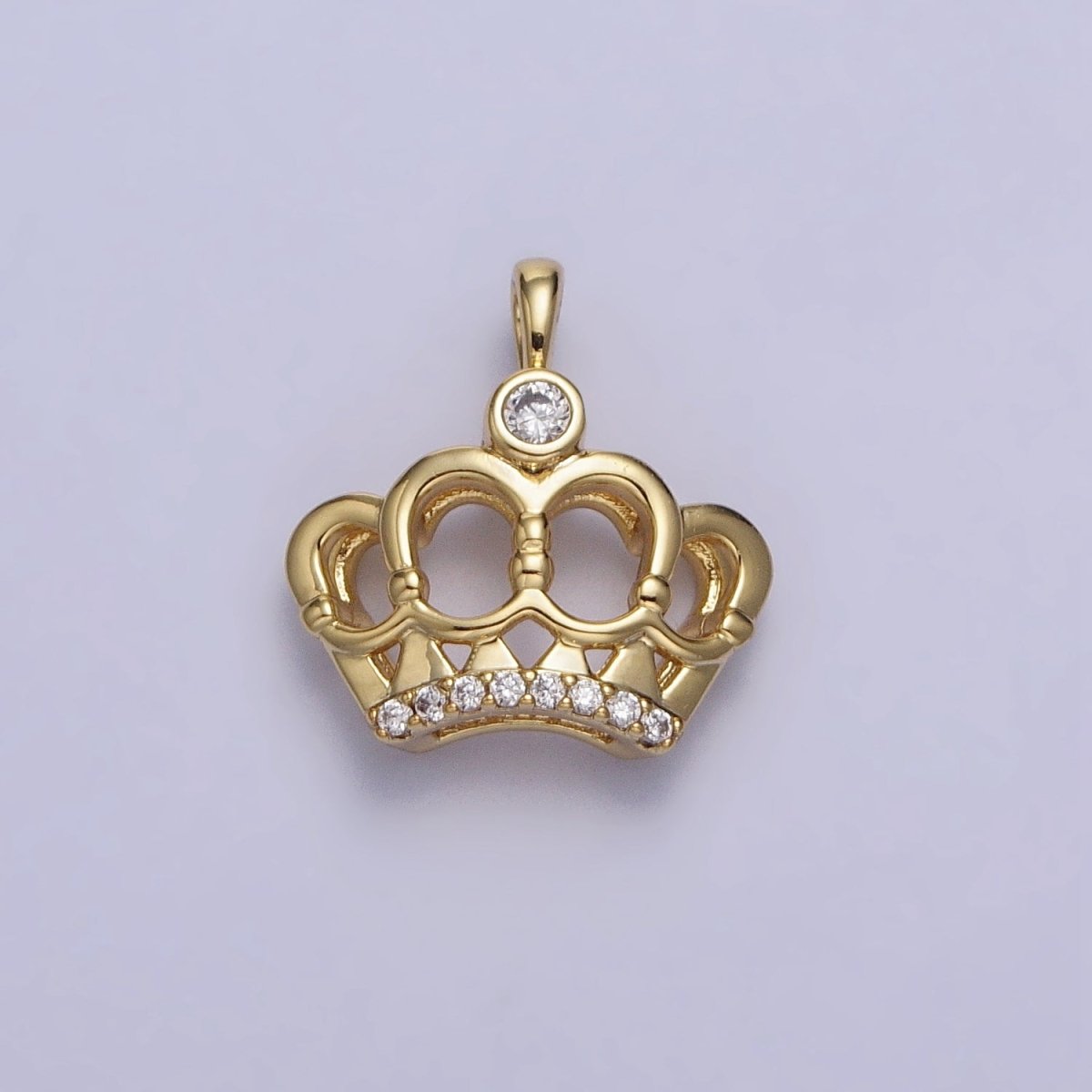 14K Gold Filled Crown Regal Royalty Clear CZ Micro Paved Pendant | AA035 - DLUXCA