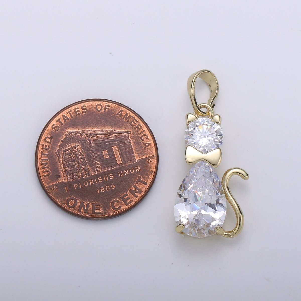 14K Gold Filled Crystal Cat Pendants J-095 - DLUXCA