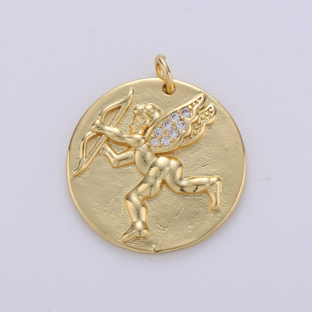 14K Gold Filled Cupid Charm- Medallion Cupid Pendant - Dainty Micro pave Charm - for Necklace Bracelet Earring Component D-693 - DLUXCA