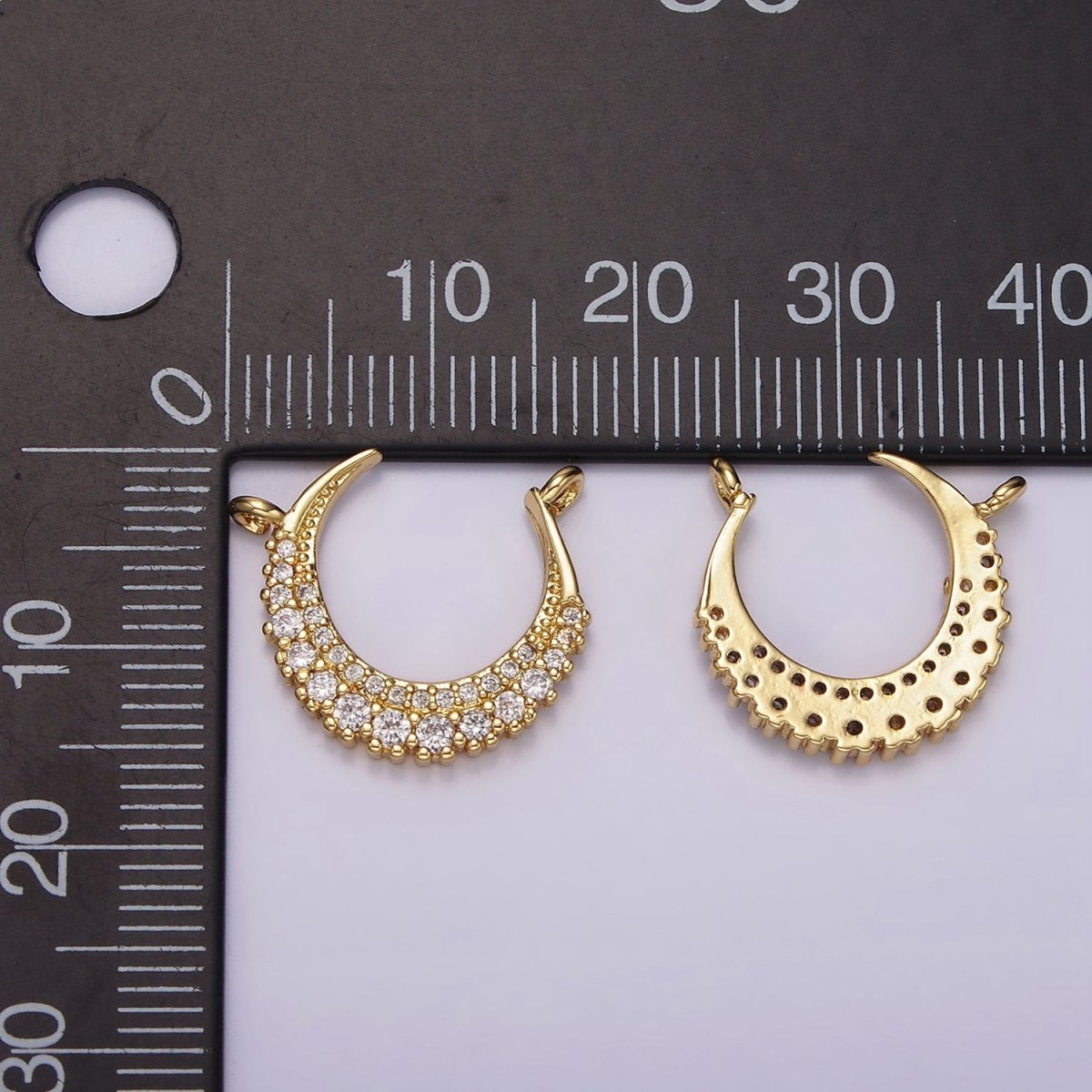 14K Gold Filled Curved Celestial Crescent Moon CZ Micro Paved Connector | G126 - DLUXCA