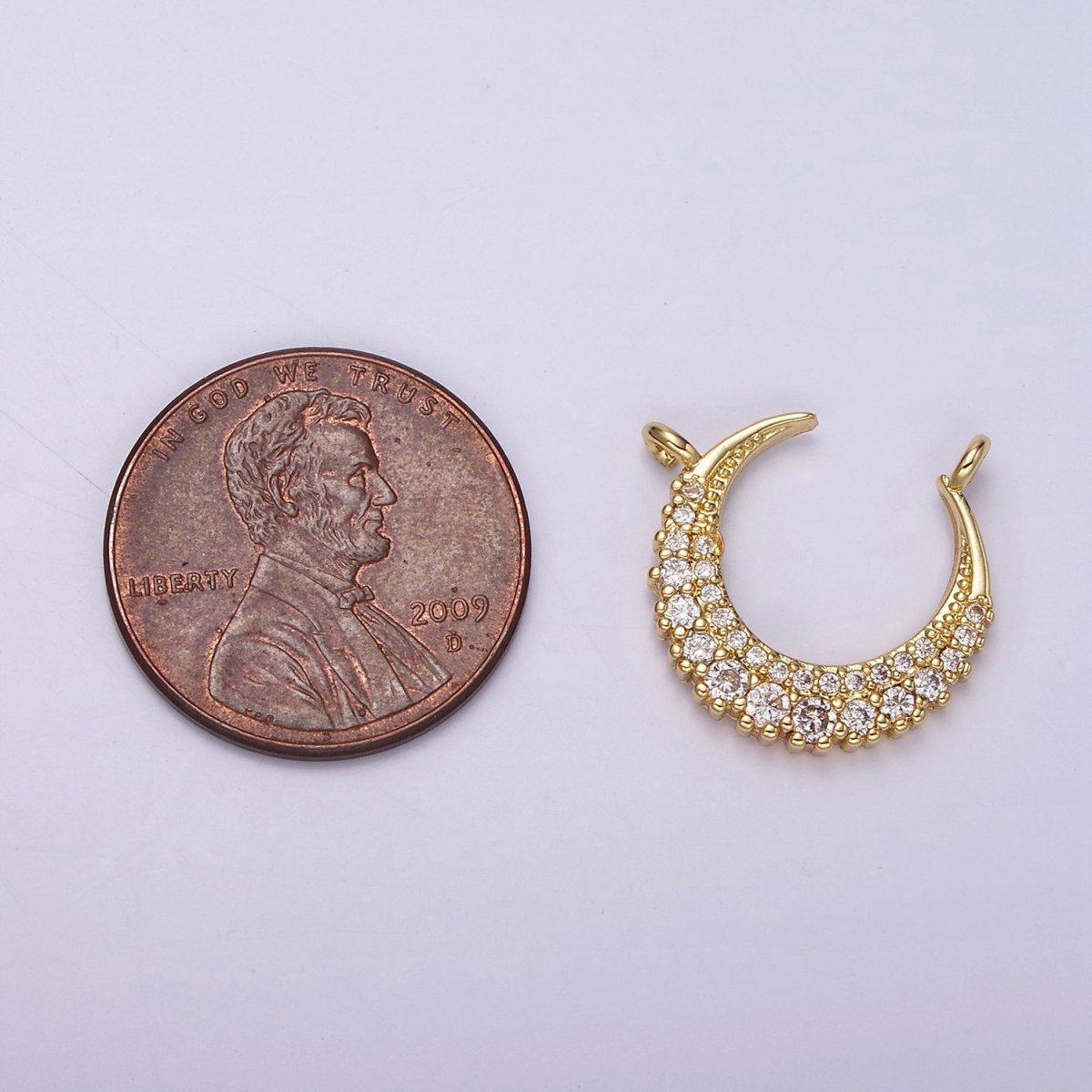 14K Gold Filled Curved Celestial Crescent Moon CZ Micro Paved Connector | G126 - DLUXCA