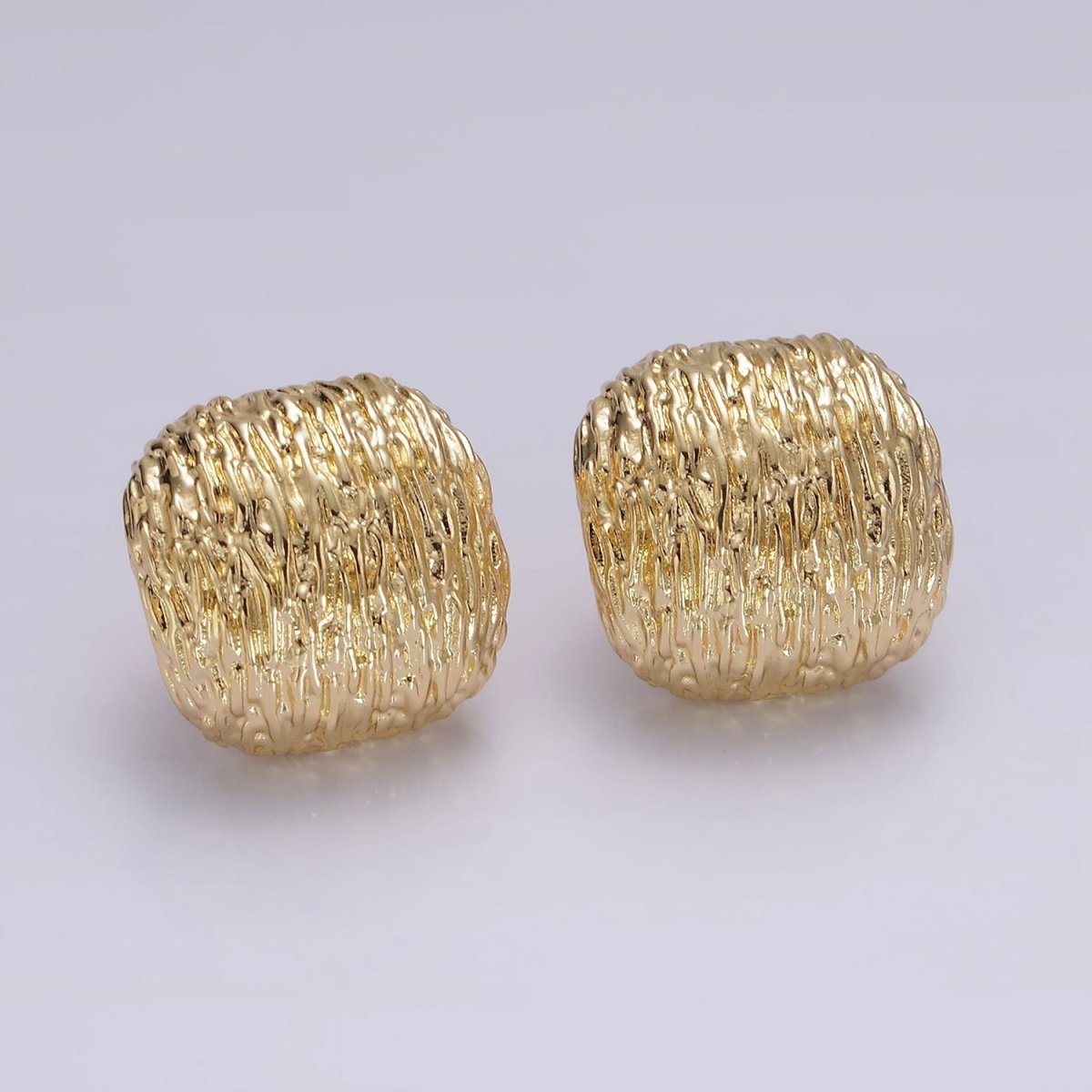 14K Gold Filled Curved Textured Rounded Square Dome Stud Earrings in Gold & Silver | V483 V484 - DLUXCA