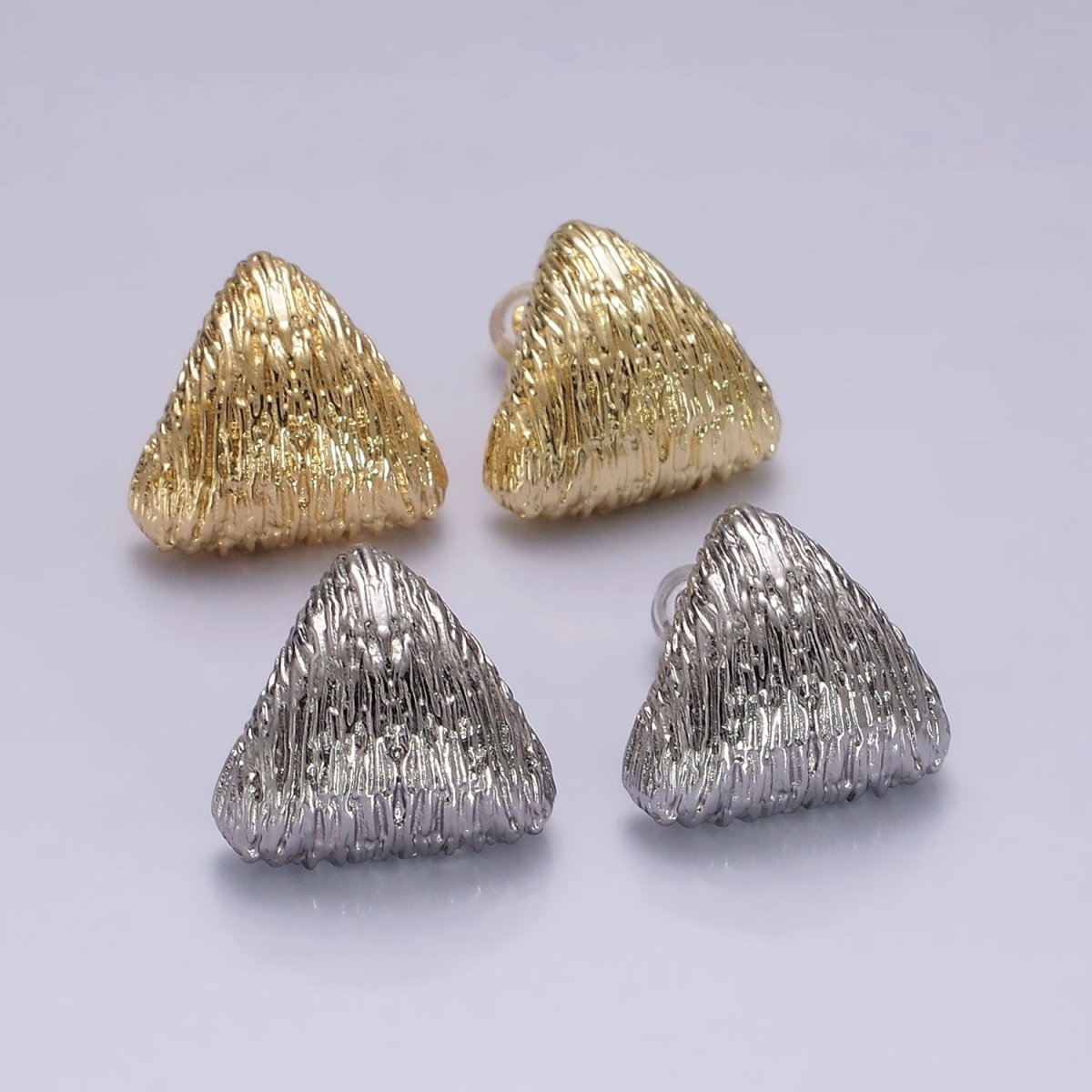 14K Gold Filled Curved Textured Triangle Dome Stud Earrings in Gold & Silver | V477 V478 - DLUXCA