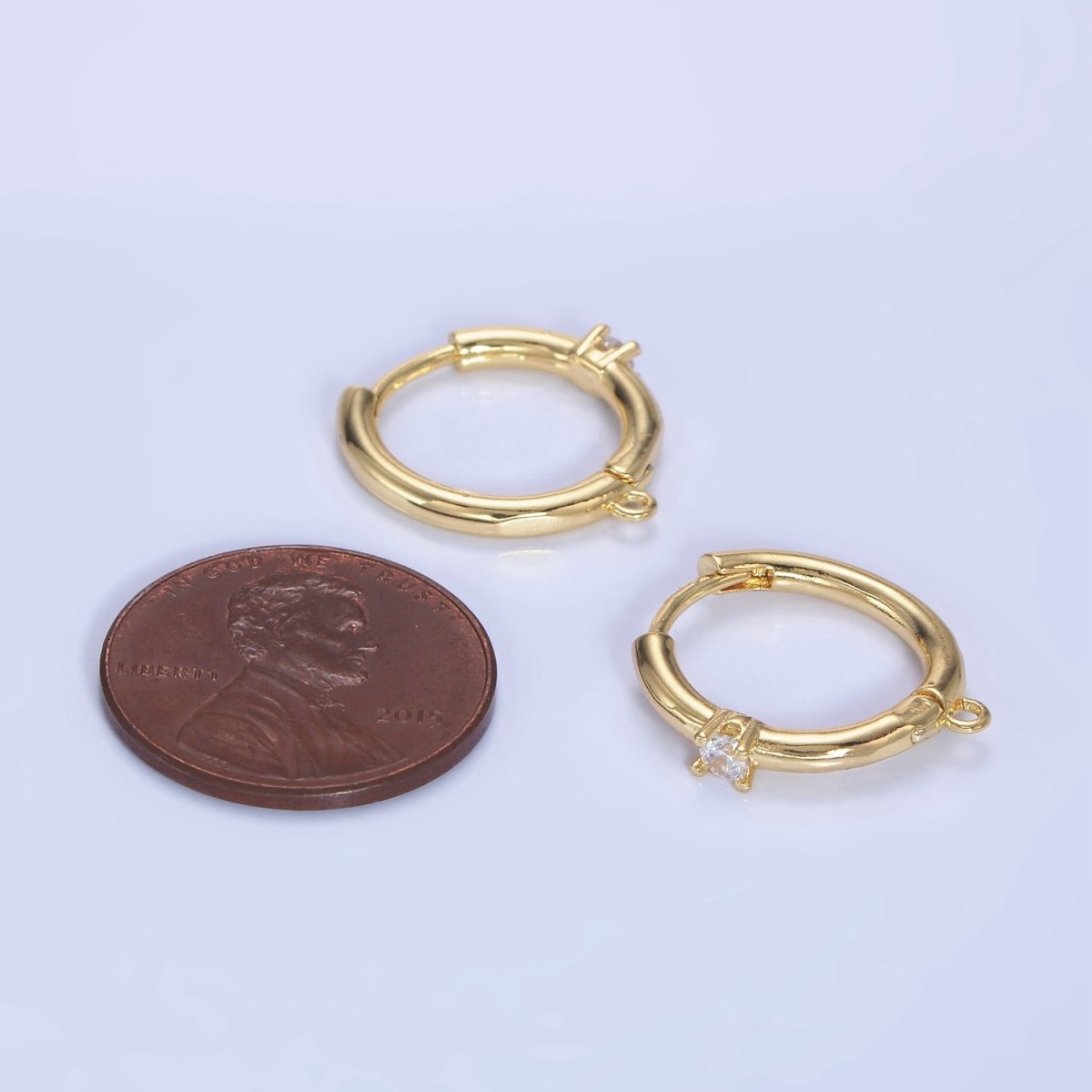 14K Gold Filled CZ 17mm Huggie Hoop Earring Findings | Z732 - DLUXCA