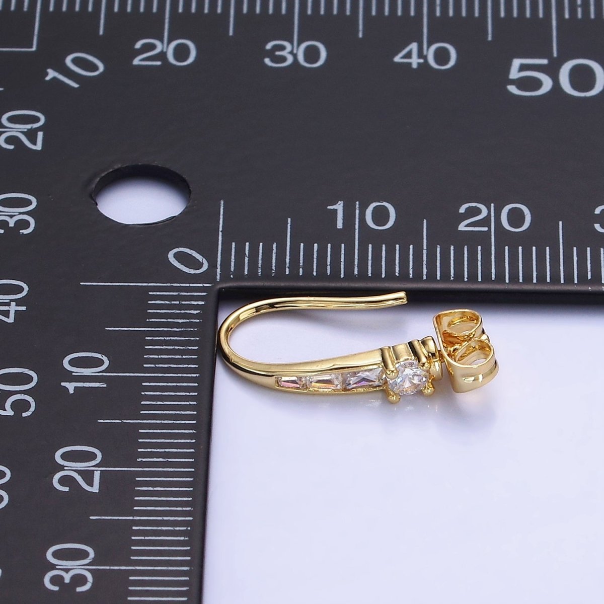 14K Gold Filled CZ Baguette Lined French Hook Earrings in Gold & Silver | Z749 Z750 - DLUXCA
