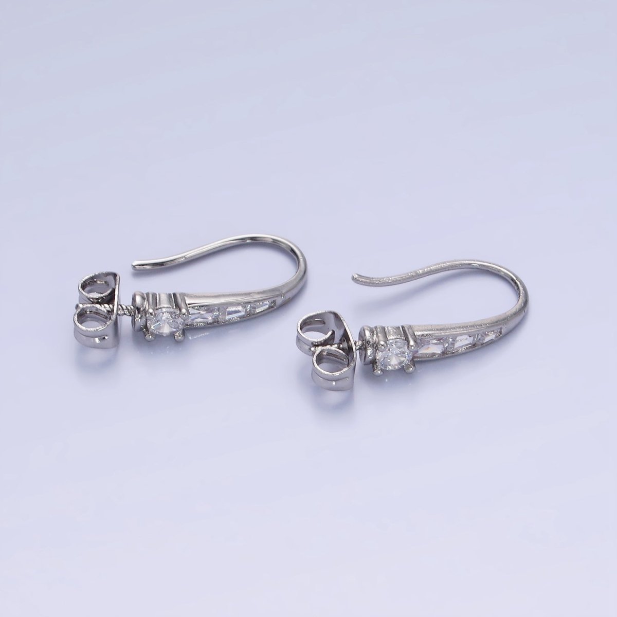 14K Gold Filled CZ Baguette Lined French Hook Earrings in Gold & Silver | Z749 Z750 - DLUXCA