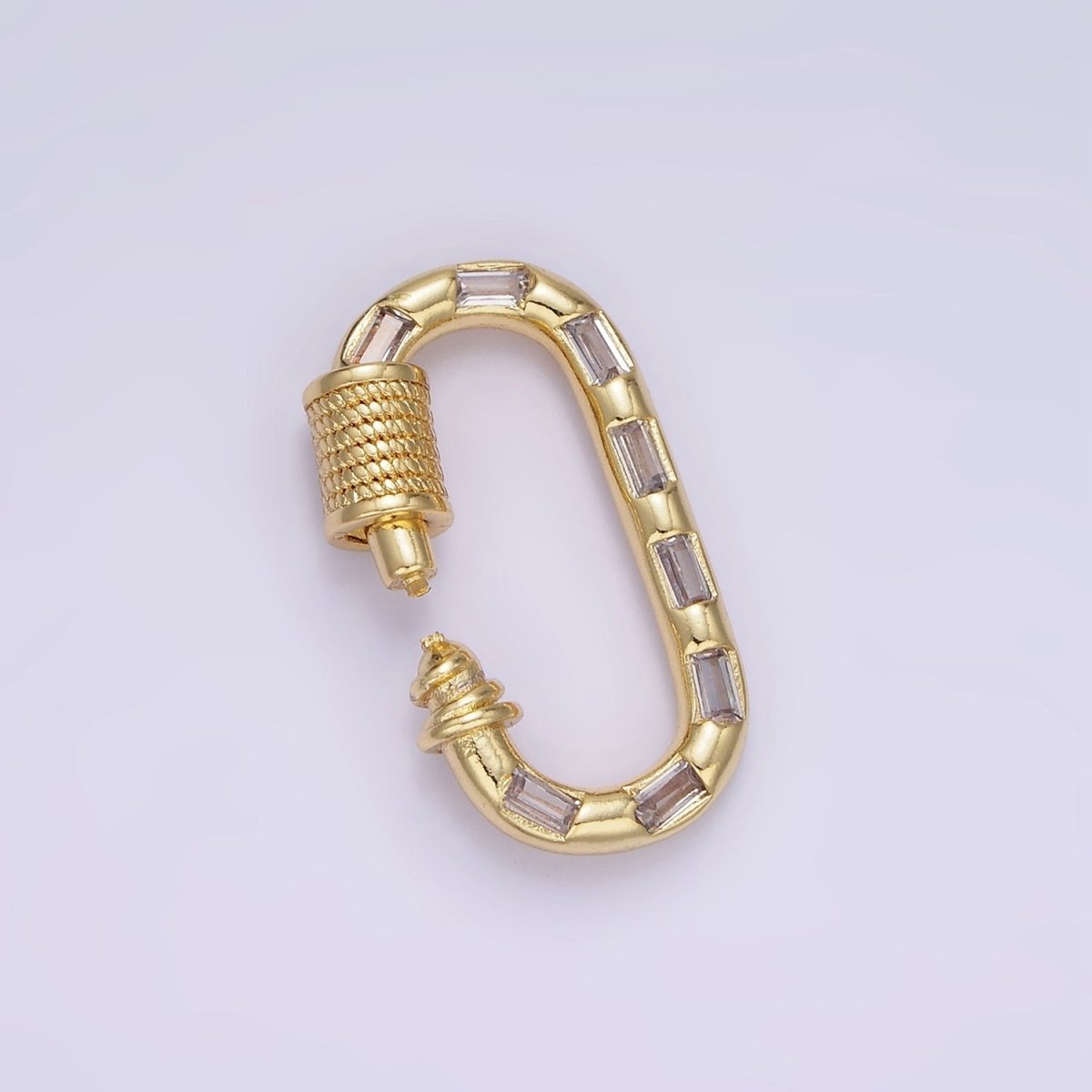 14K Gold Filled CZ Baguette Lined Oblong Carabiner Lock Finding Supply in Gold & Silver | Z450 - DLUXCA