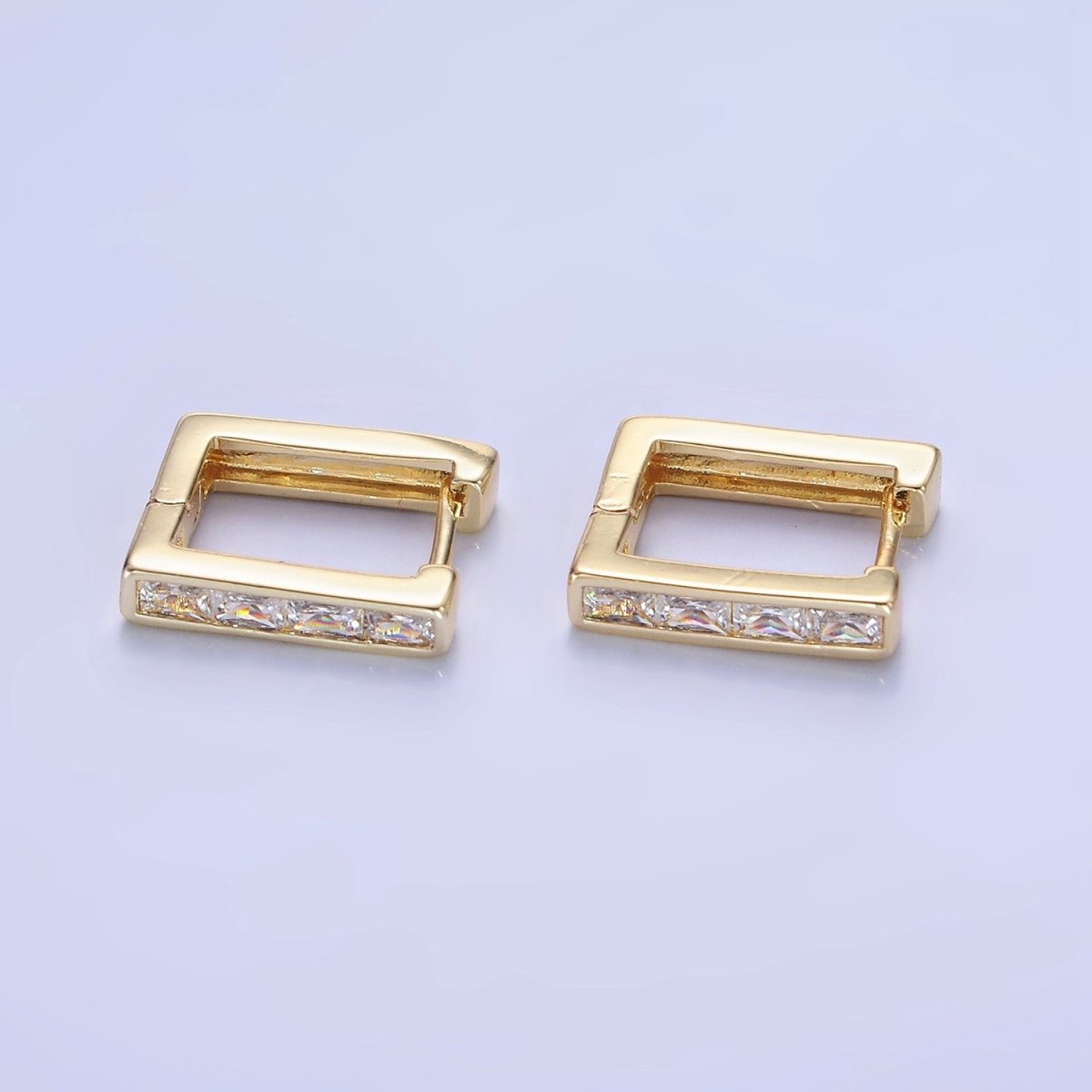 14K Gold Filled CZ Baguette Lined Rectangle 14mm Cartilage Earrings | AB1322 - DLUXCA